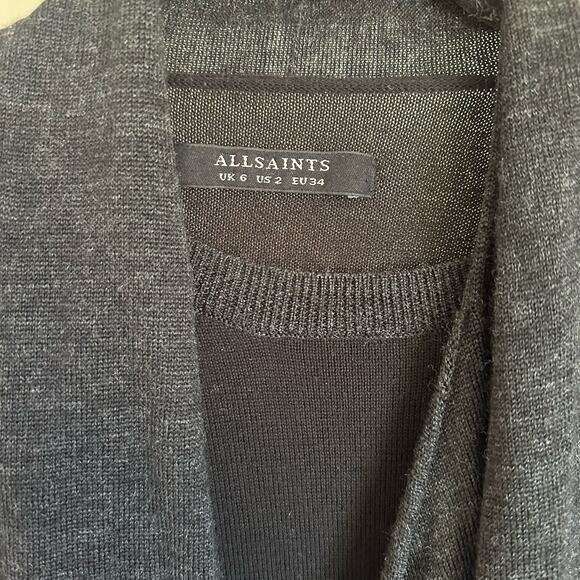 All Saints Drina Charcoal Grey Sweater Dress Size 2 Cotton Wool - Picture 4 of 8